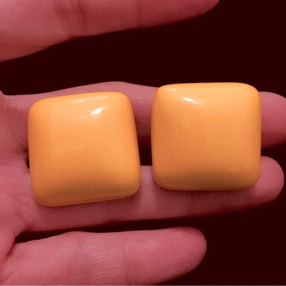 Vintage Yellow Square Clip On Earrings